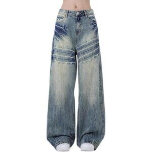 Y2K High Waisted Baggy Jeans for Women - Stylish Wide Leg Denim Pants